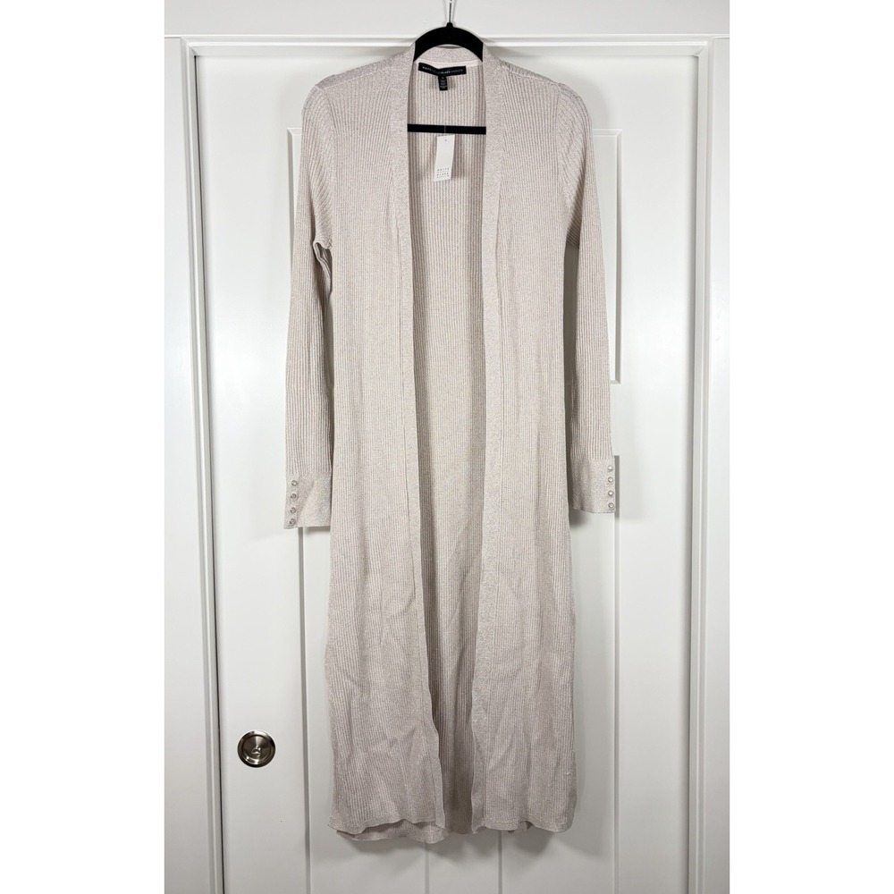 White House Black Market Whisper Shimmer Ribbed Long Duster Cardigan Women's M